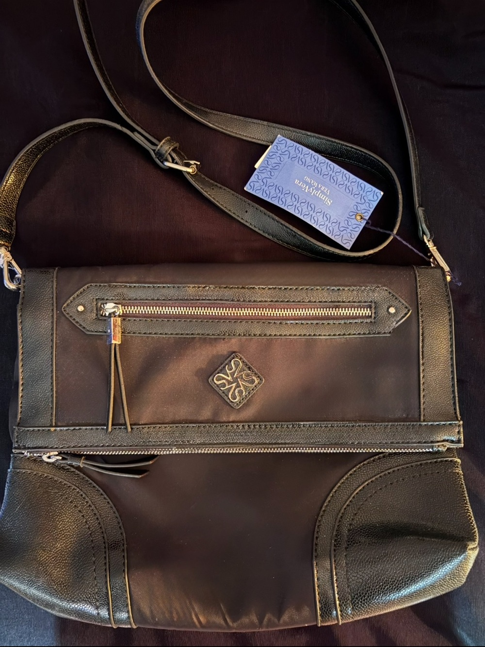 Simply Vera Vera Wang Black Crossbody Bag with Gold Hardware